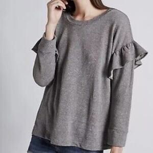 Current Elliott The Ruffle Sweatshirt Long Sleeve Burnout Style Gray 1 Small